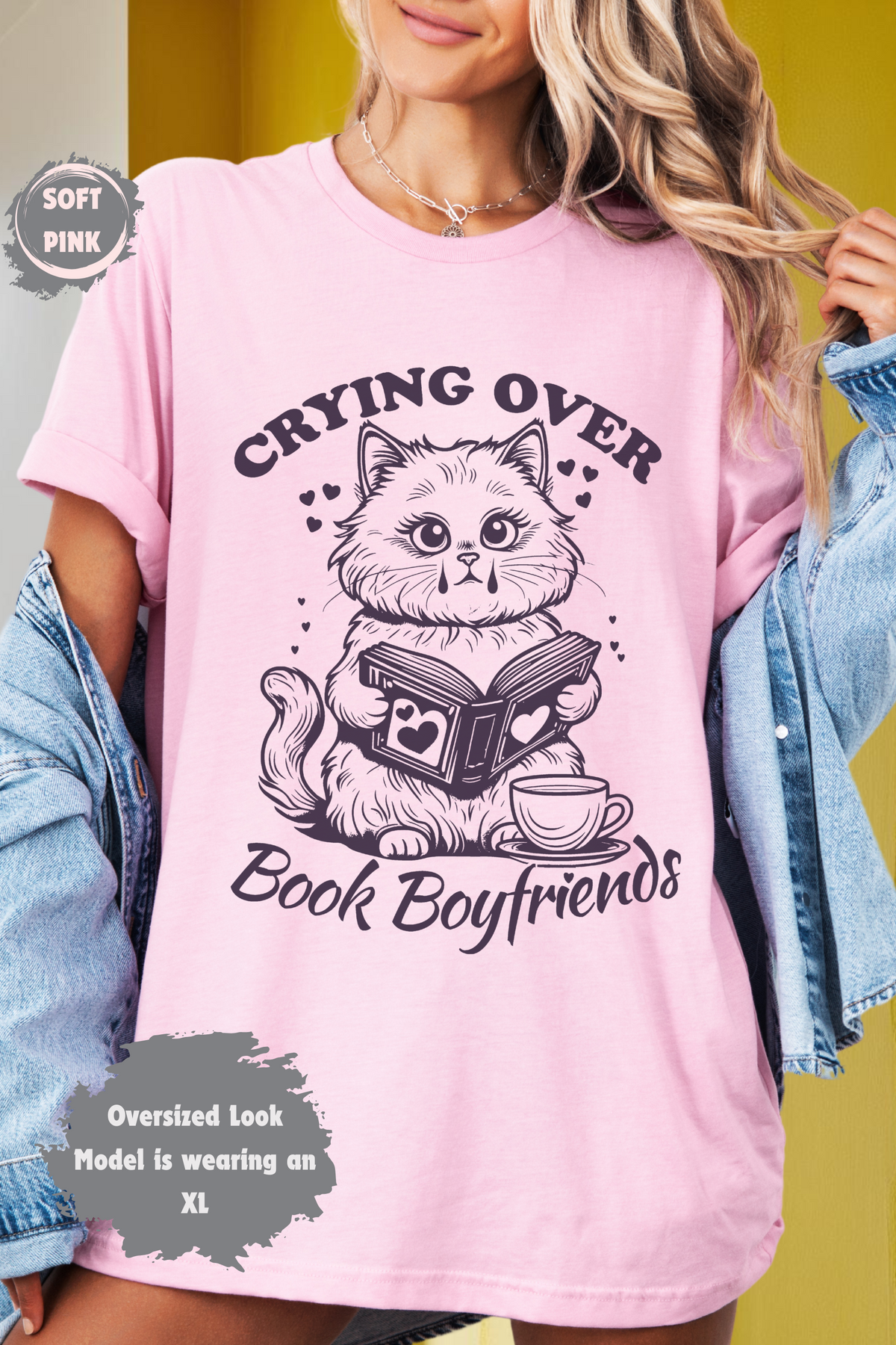 Crying over Book Boyfriends Cat Graphic Romance Reader