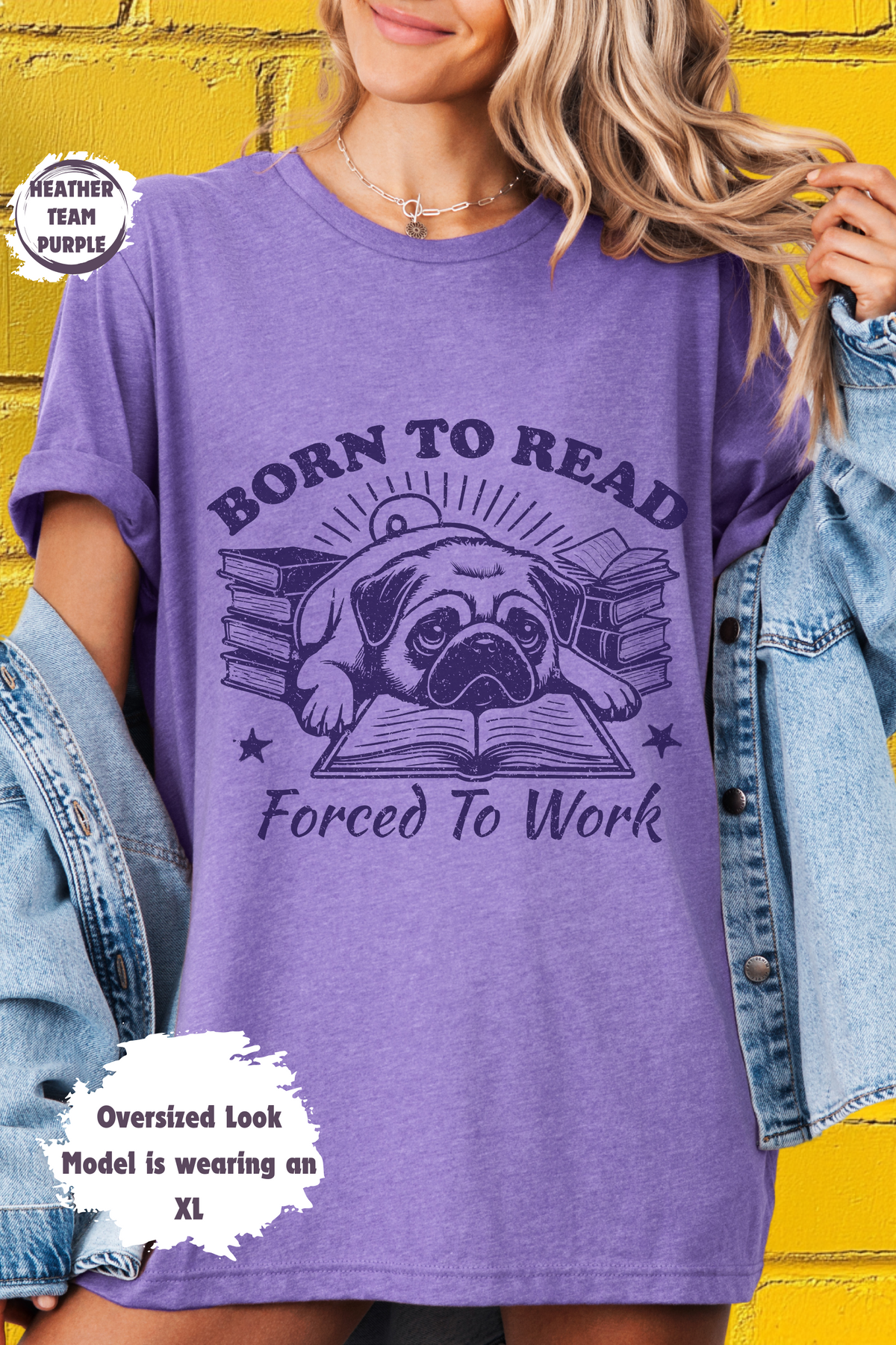 Born to Read Forced to Work Pug Dog Graphic