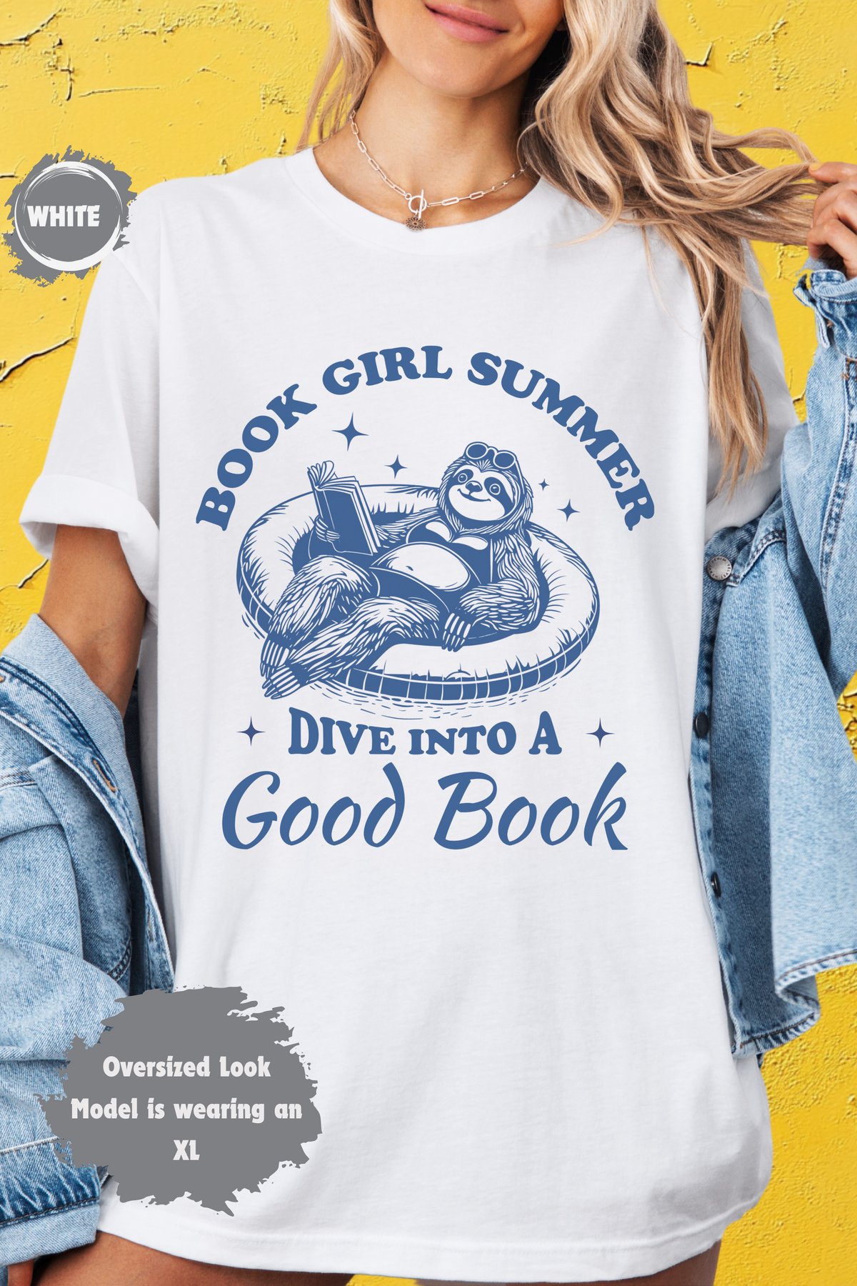 Cute Sloth Book Girl Summer Lazy Day Reading