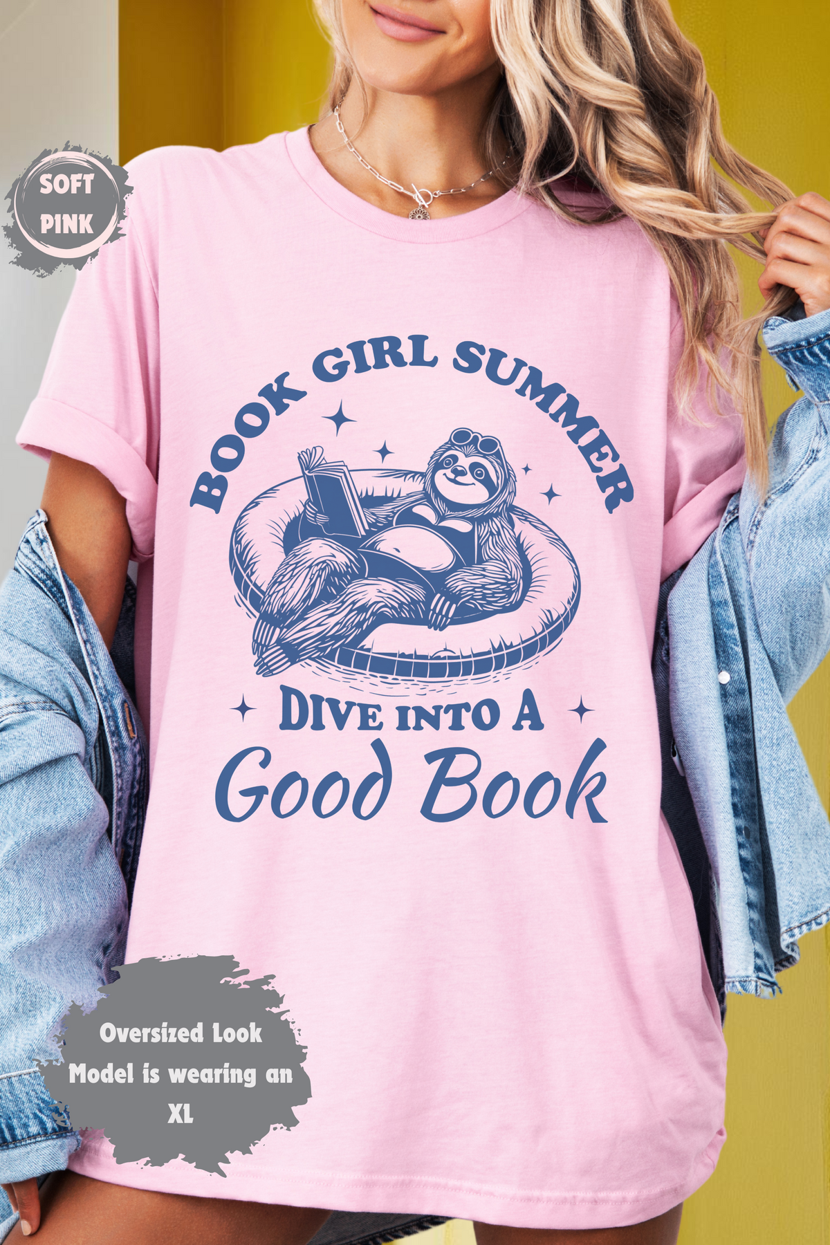 Cute Sloth Book Girl Summer Lazy Day Reading