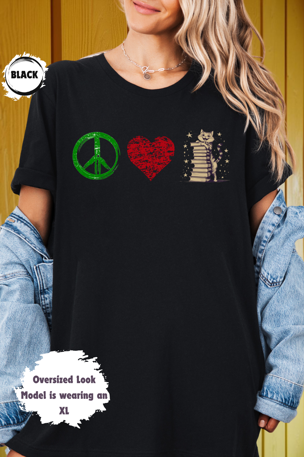 Peace Love Books Cats Vintage Bookworm Literary Hippie Style
