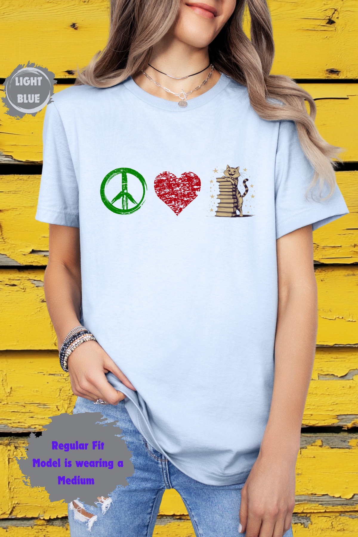 Peace Love Books Cats Vintage Bookworm Literary Hippie Style
