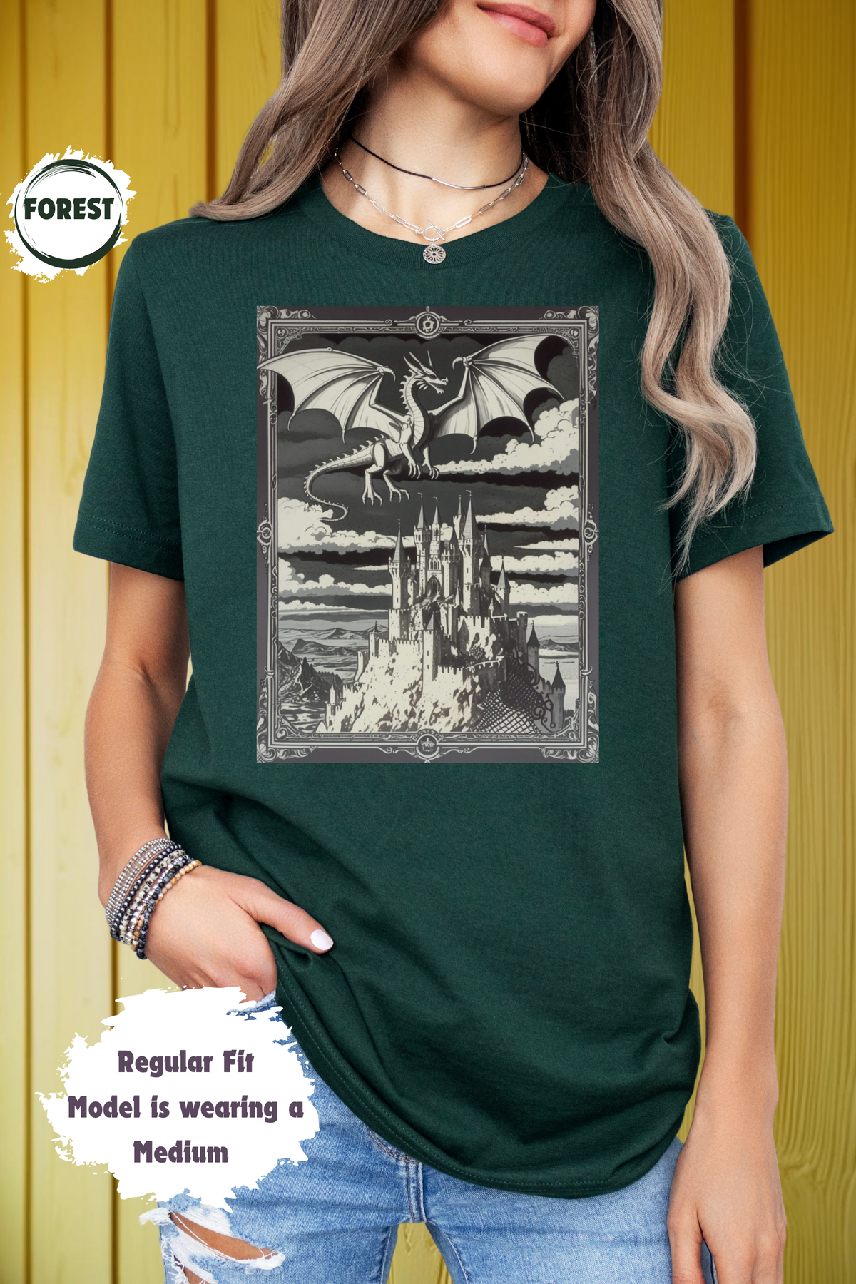 Vintage Dragon Castle Medieval Mythology Fantasy Reader Magical Castlecore