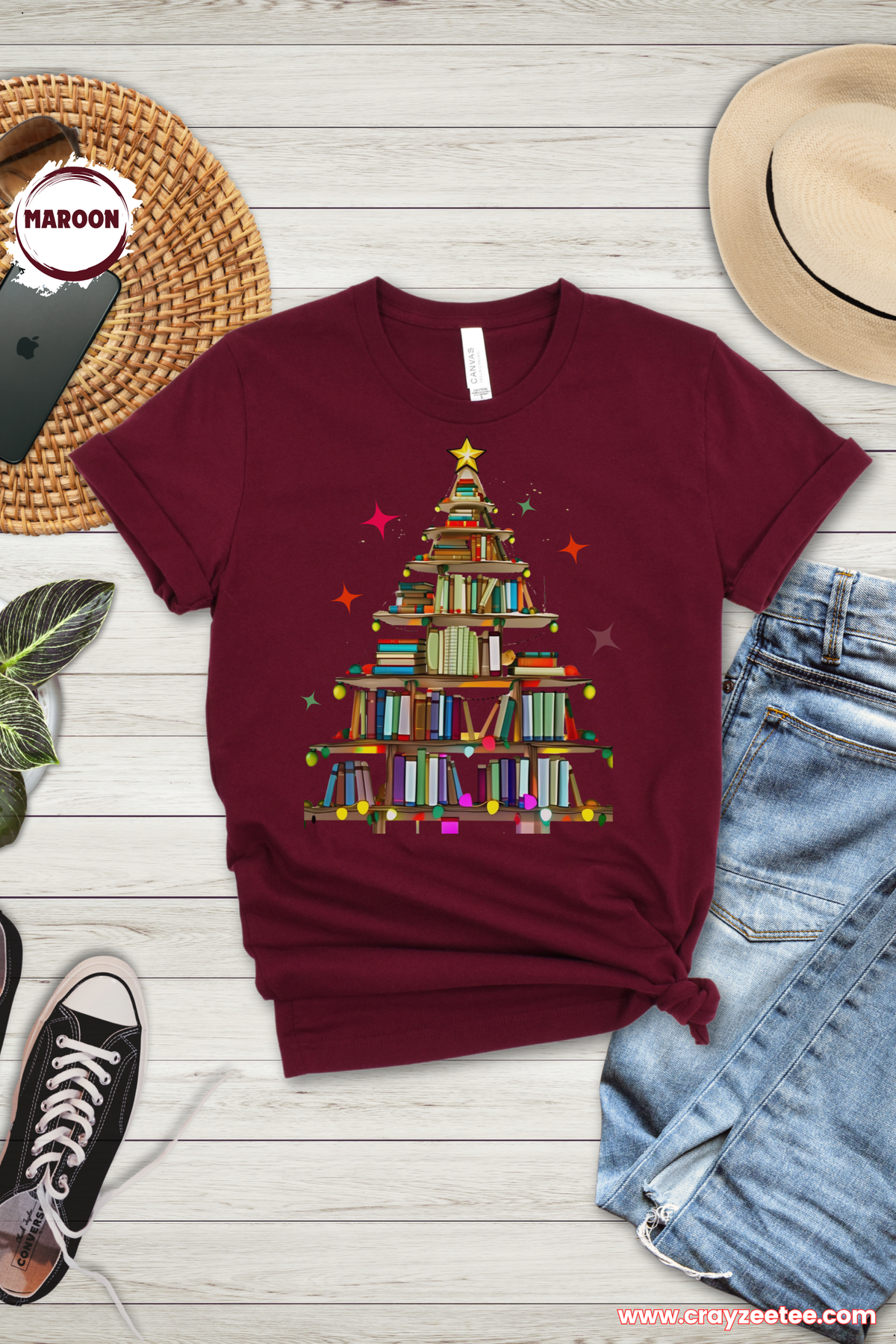 Book Case Christmas Tree Festive Holiday