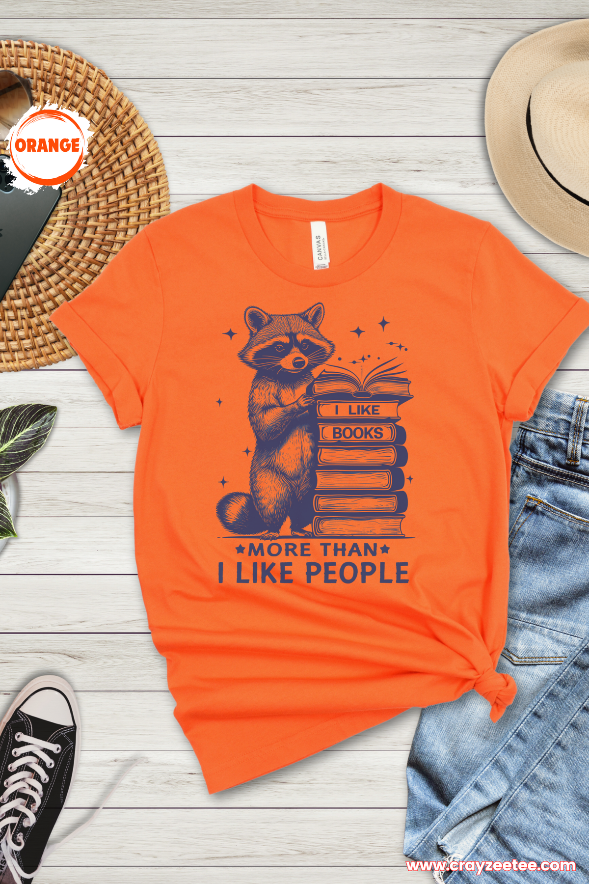 I Like Books More Than I Like People Raccoon with Books Tee