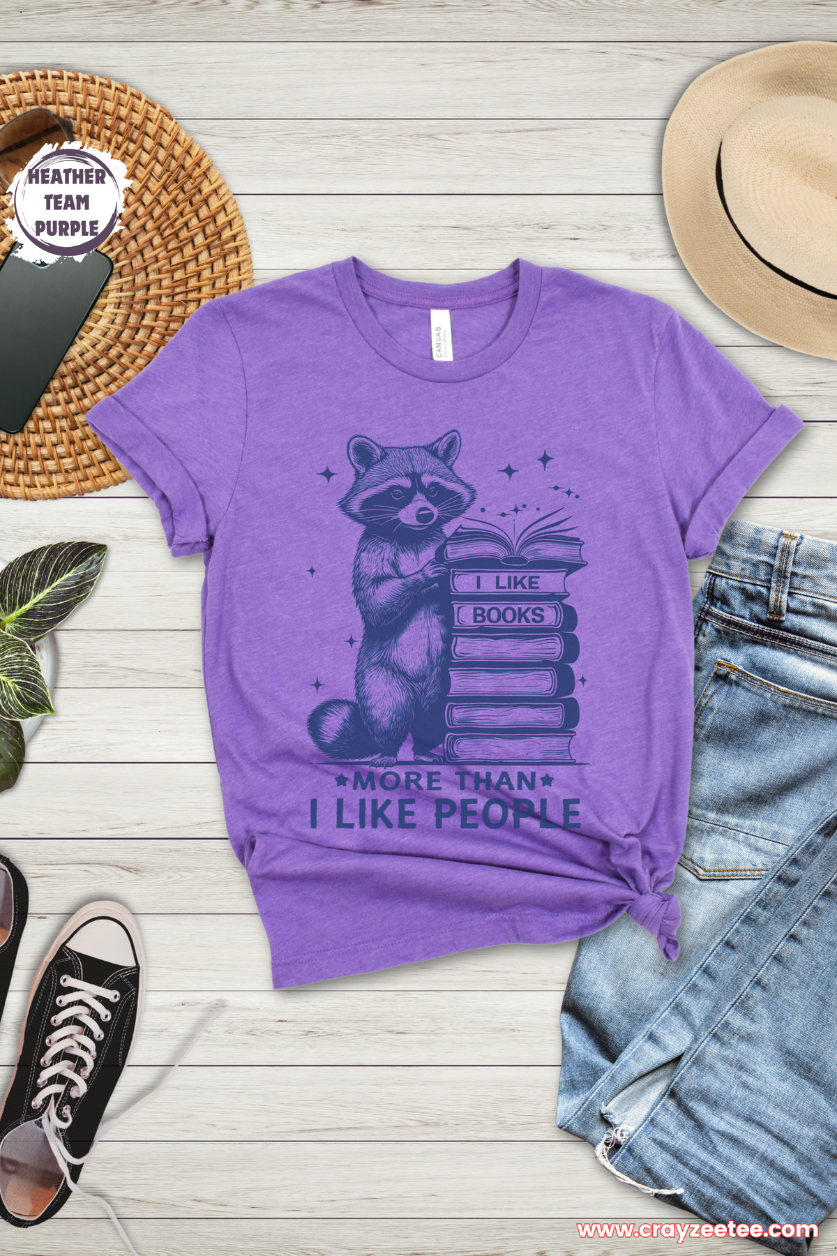 I Like Books More Than I Like People Raccoon with Books Tee