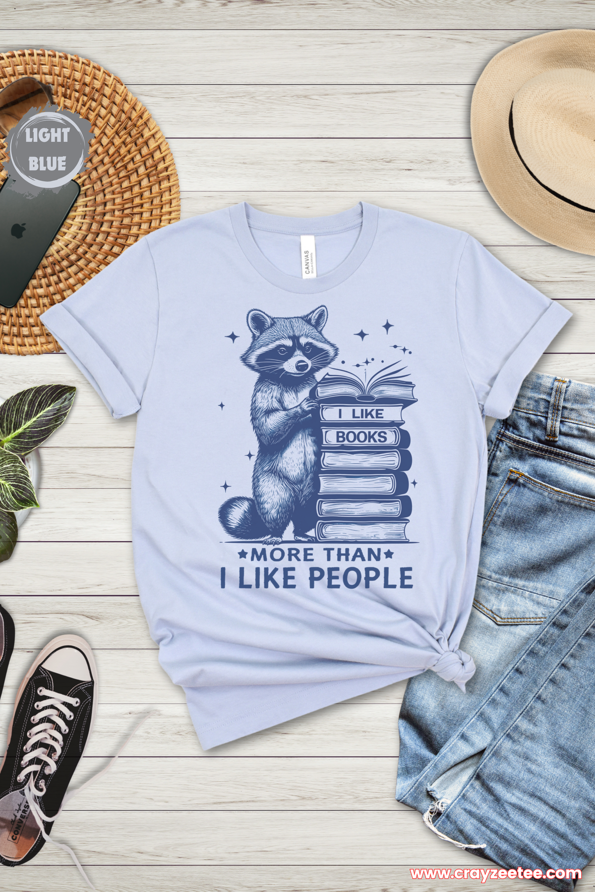 I Like Books More Than I Like People Raccoon with Books Tee