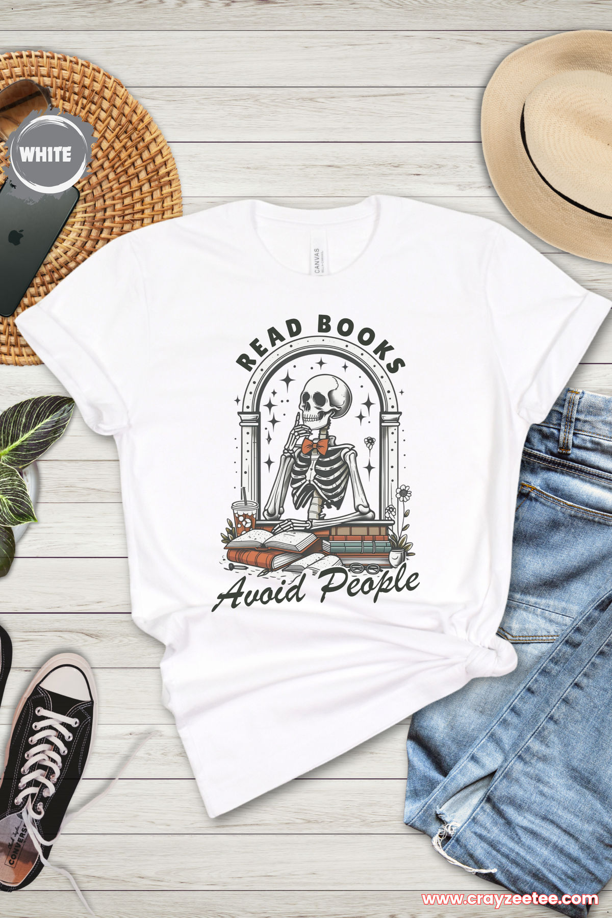 Read Books Avoid People Skeleton Reading Introverts T-Shirt Top Gift for book lovers