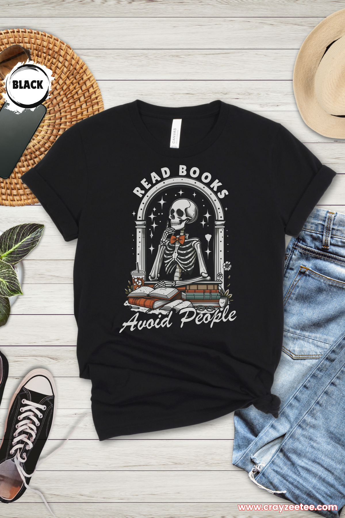 Read Books Avoid People Skeleton Reading Introverts T-Shirt Top Gift for book lovers