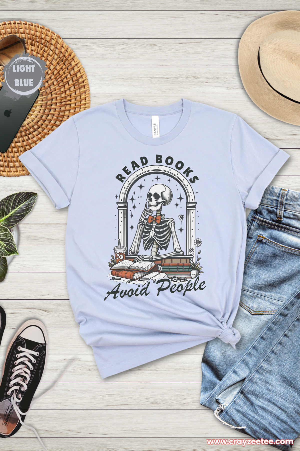 Read Books Avoid People Skeleton Reading Introverts T-Shirt Top Gift for book lovers