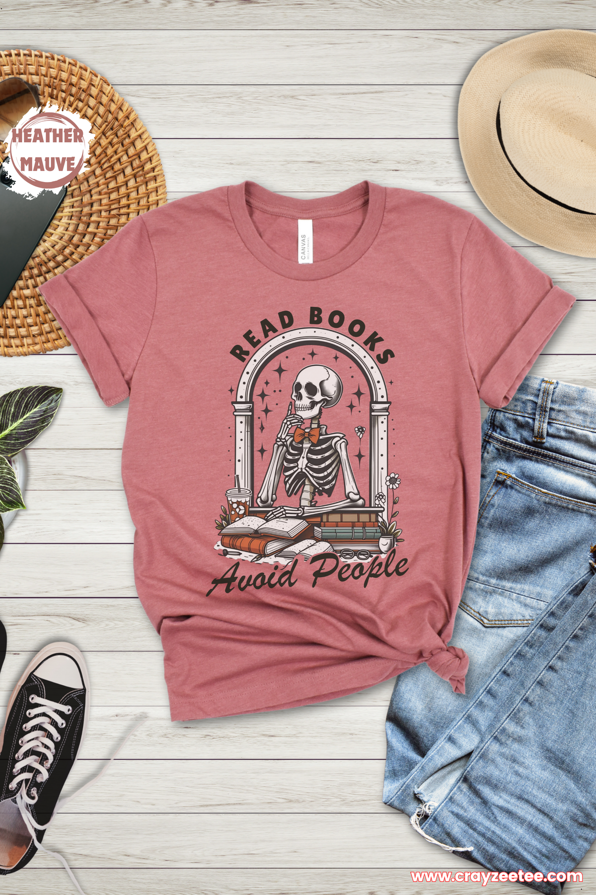 Read Books Avoid People Skeleton Reading Introverts T-Shirt Top Gift for book lovers