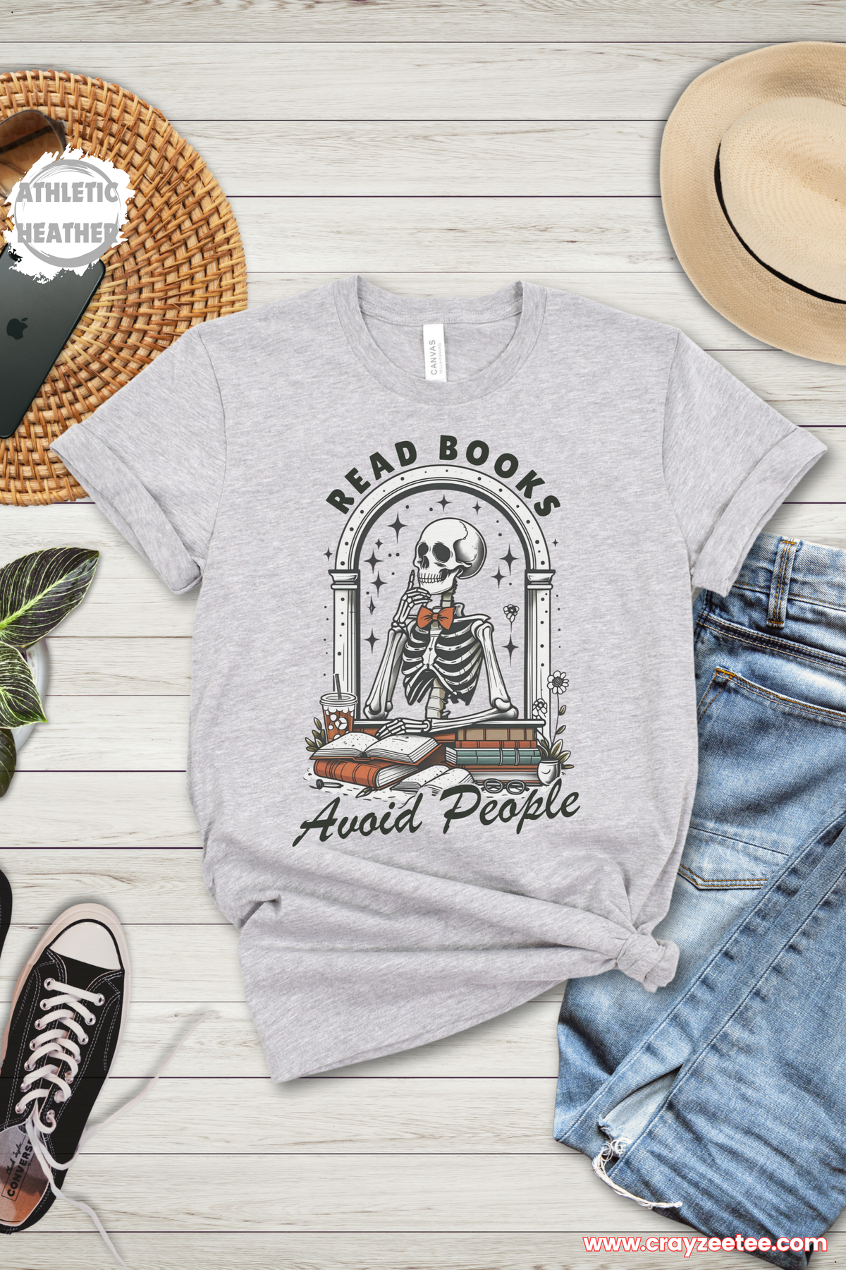 Read Books Avoid People Skeleton Reading Introverts T-Shirt Top Gift for book lovers