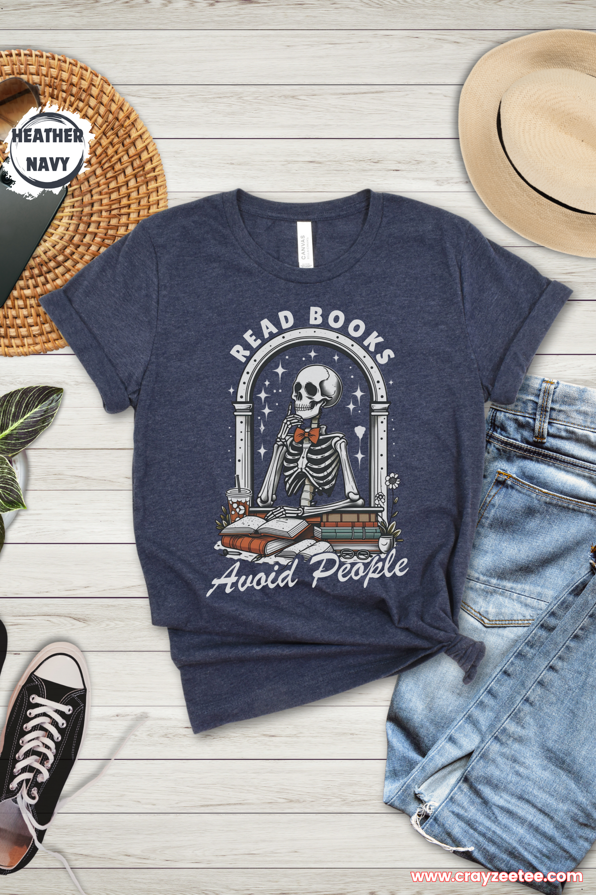 Read Books Avoid People Skeleton Reading Introverts T-Shirt Top Gift for book lovers