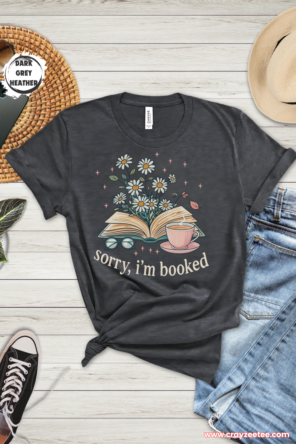 Sorry I'm Booked Floral Book Design T-Shirt Cozy Shirt Top Reader Gift For Introverts And Book Lovers