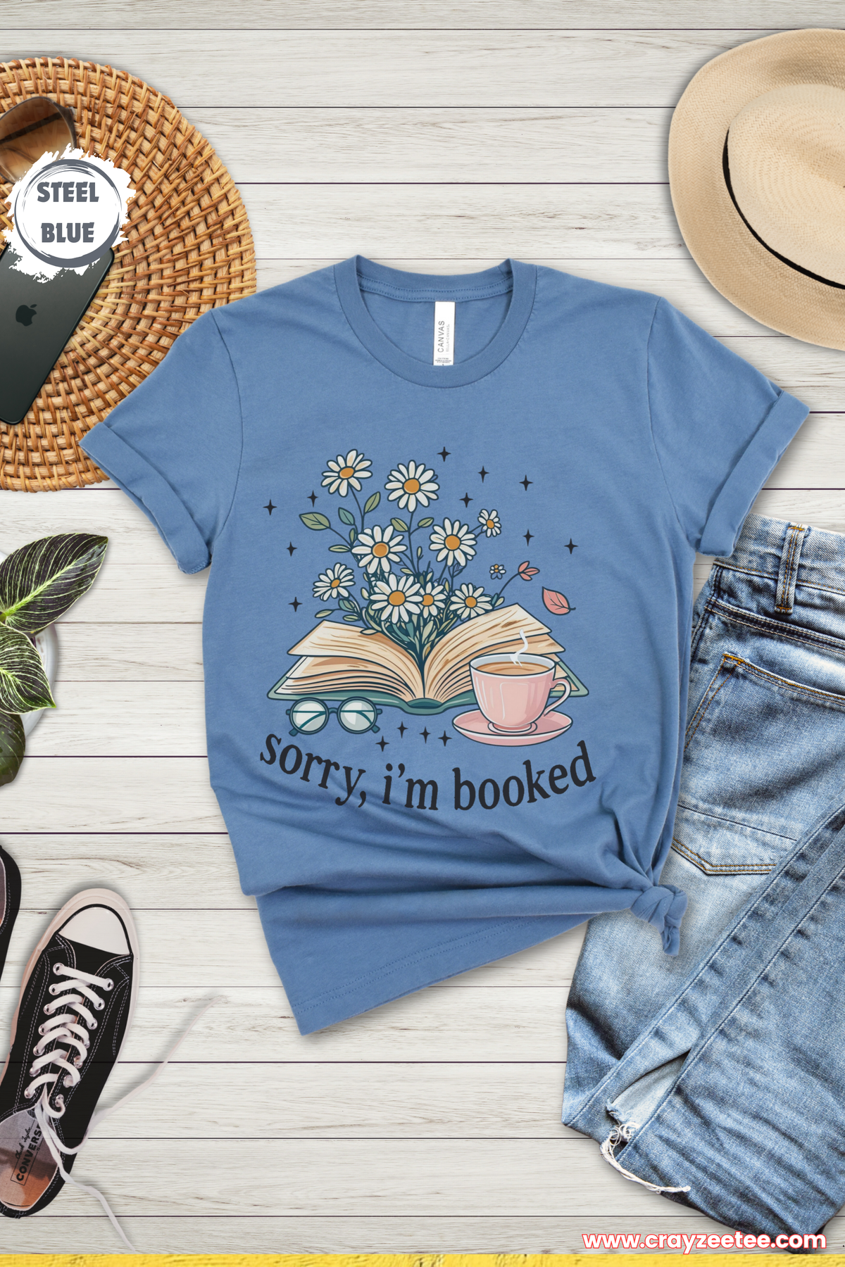 Sorry I'm Booked Floral Book Design T-Shirt Cozy Shirt Top Reader Gift For Introverts And Book Lovers