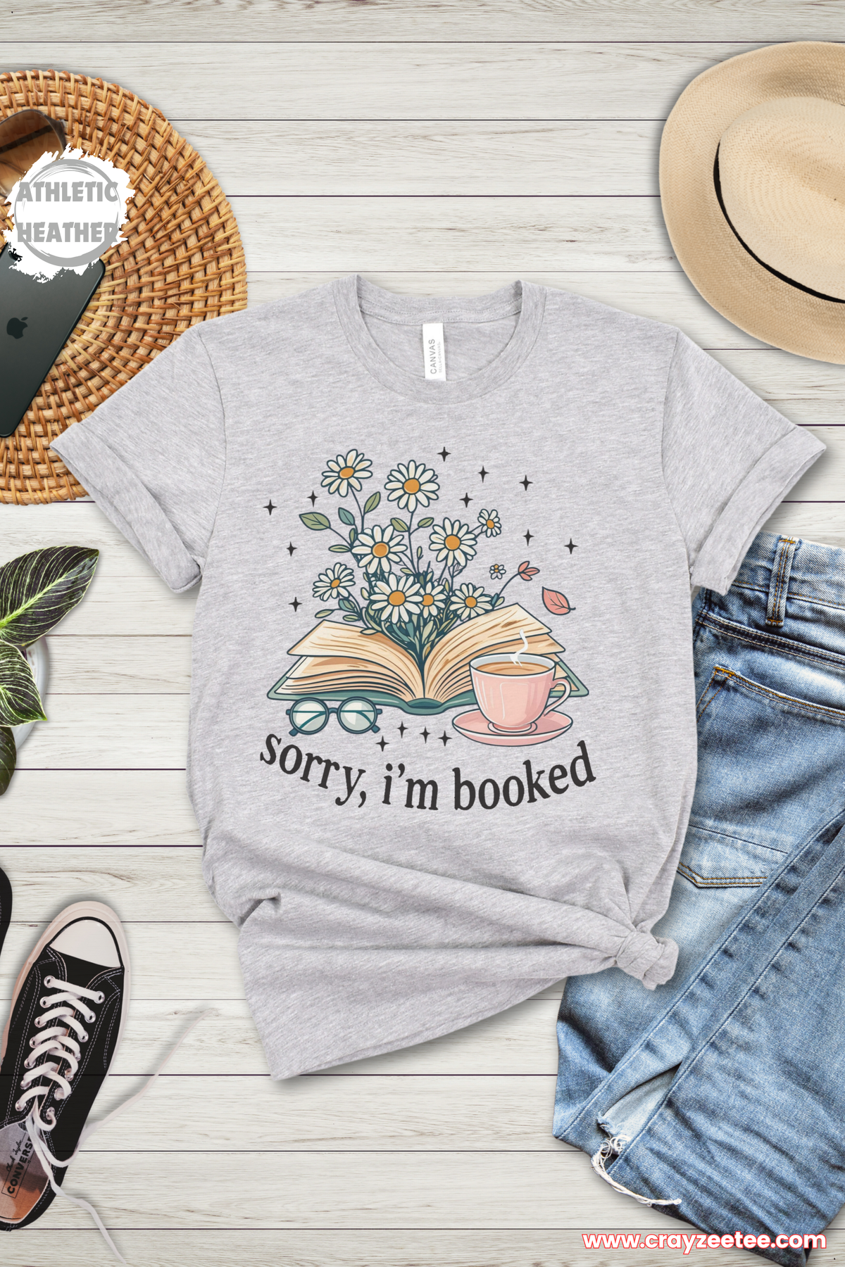 Sorry I'm Booked Floral Book Design T-Shirt Cozy Shirt Top Reader Gift For Introverts And Book Lovers