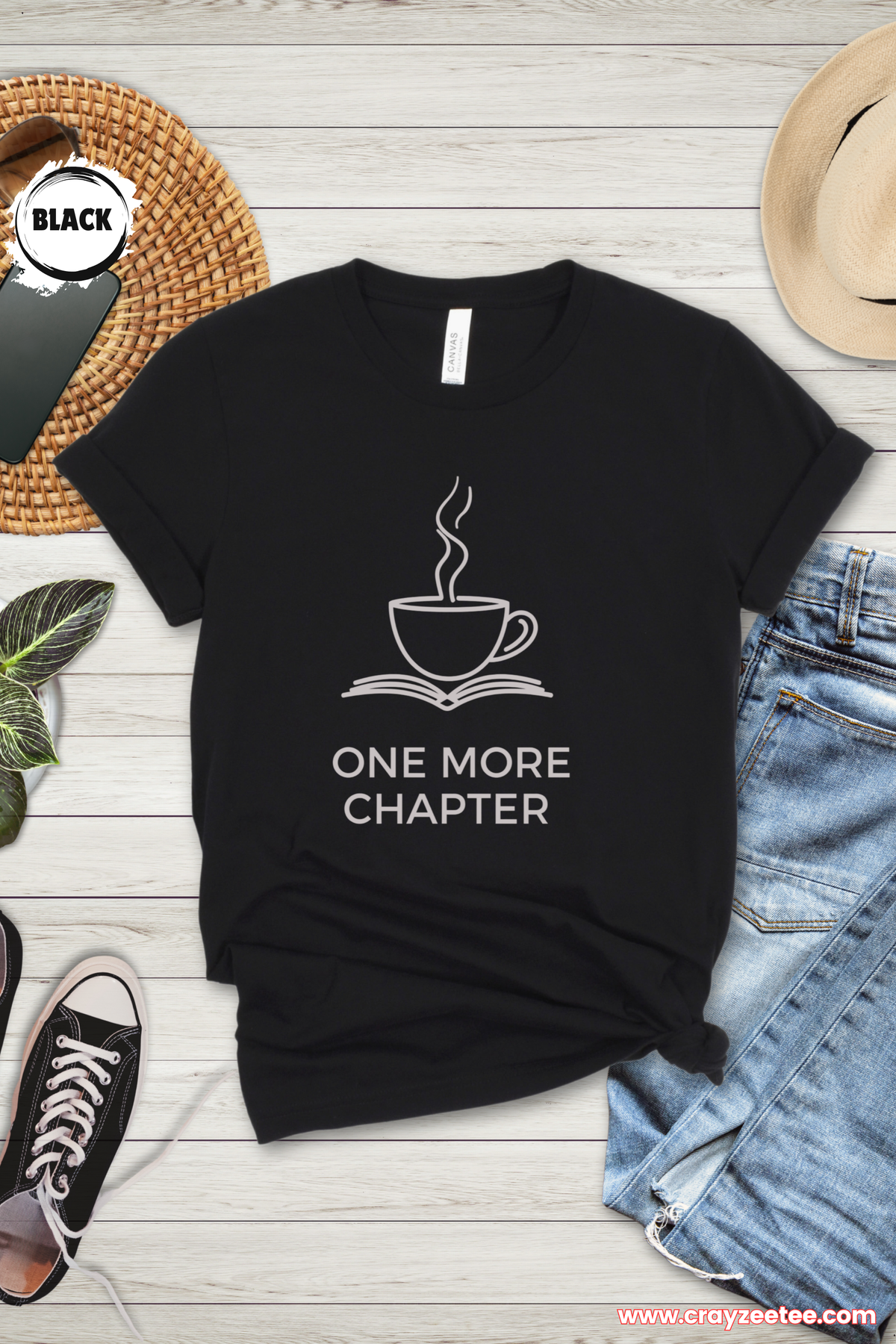 One More Chapter book and coffee T-Shirt minimalist reader Shirt Top bibliophile Gift for book lovers