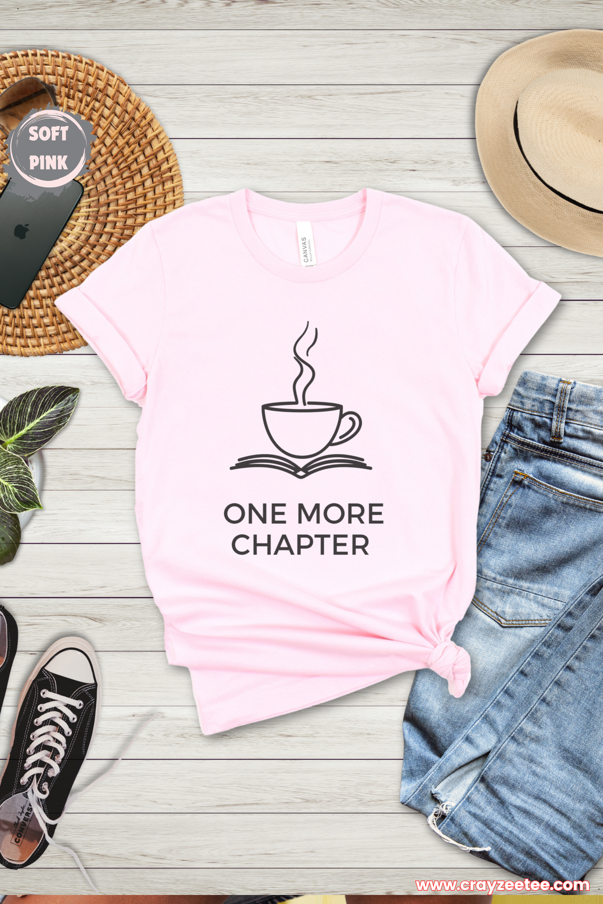 One More Chapter book and coffee T-Shirt minimalist reader Shirt Top bibliophile Gift for book lovers