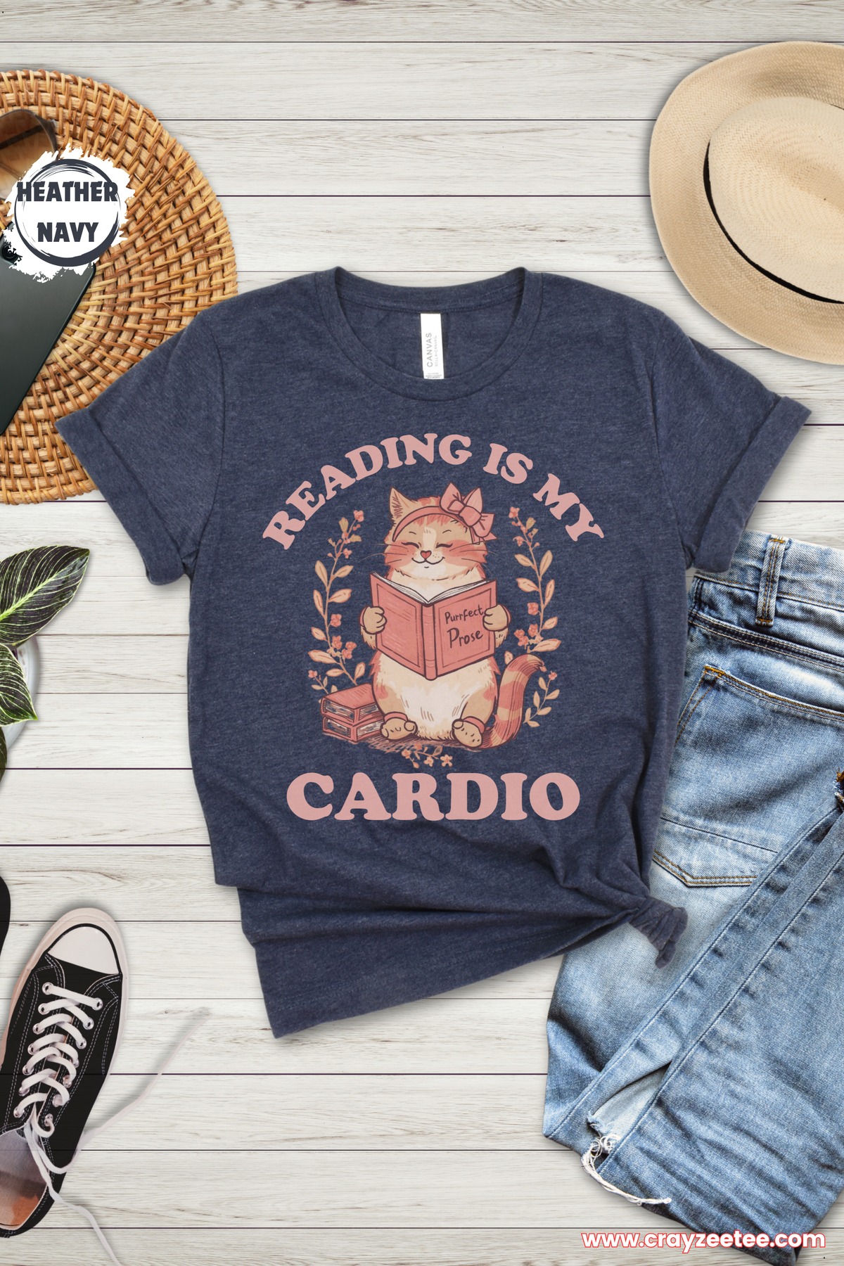 Reading is my Cardio Sporty Cat Kitten T Shirt Cute Reader Shirt Bibliophile Gift Top Perfect For Book Lovers