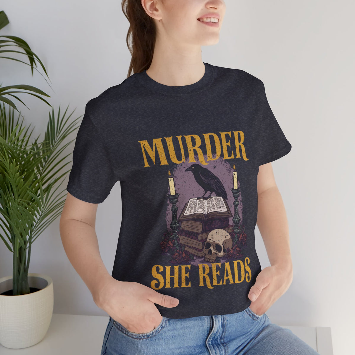 Murder She Reads raven skull roses T Shirt gothic reader Shirt Top bibliophile Gift design for mystery fans
