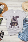 Murder She Reads raven skull roses T Shirt gothic reader Shirt Top bibliophile Gift design for mystery fans