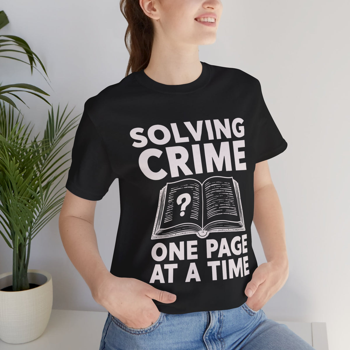 Solving Crime One Page at a Time bold book motif TShirt witty reader Shirt Top bibliophile Gift design for mystery fans
