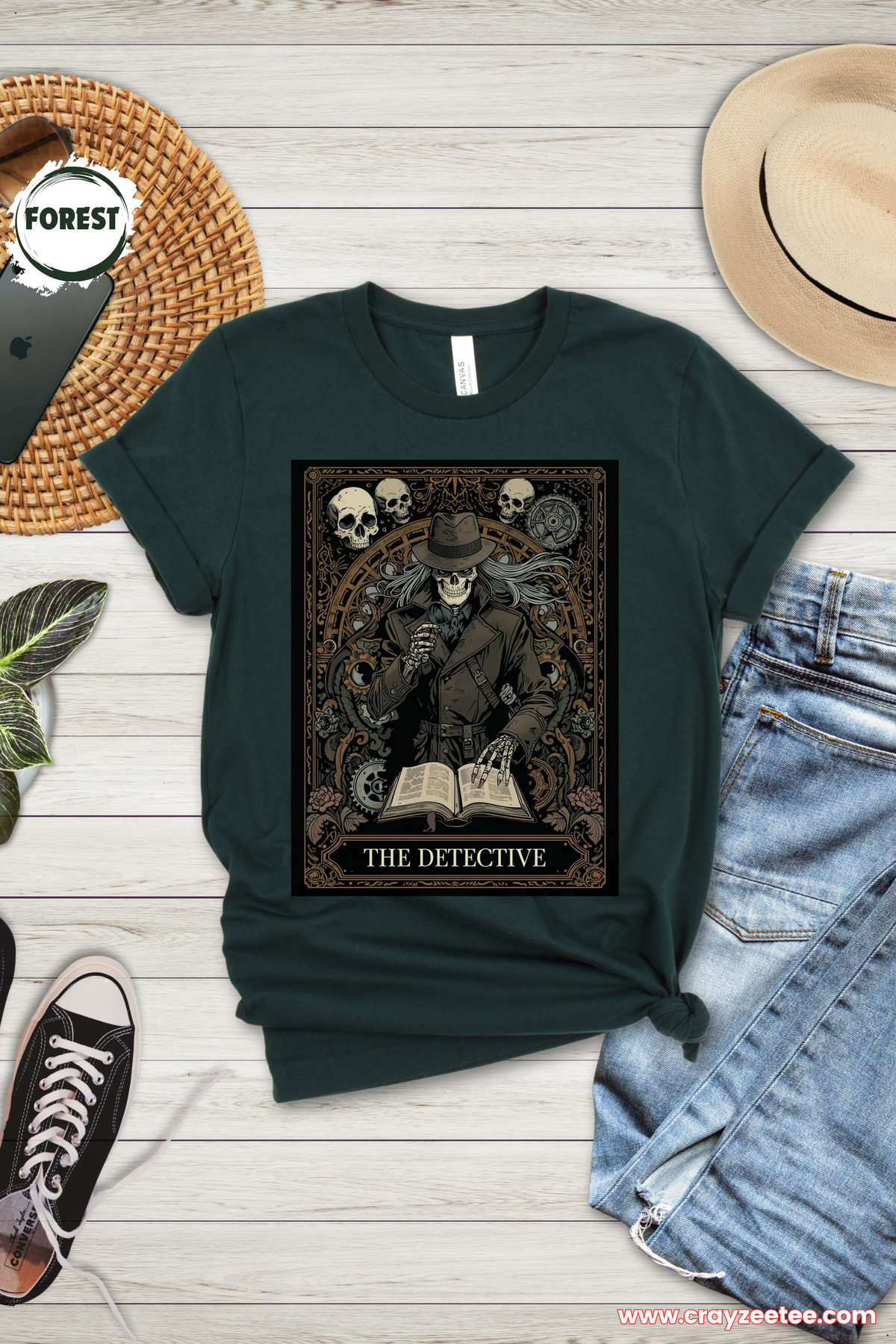 The Detective skeletal noir figure Tarot TShirt bold reader Shirt Top bibliophile Gift design for mystery fans and gothic lovers